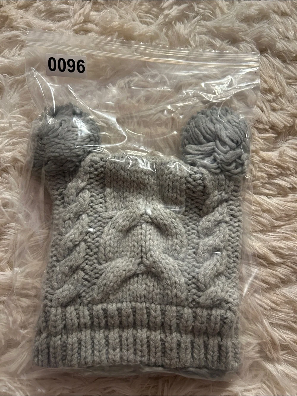 Cozy Knit Pom-Pom Hat for infants- Light Gray